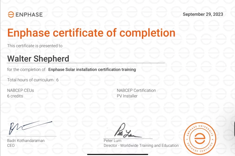 Enphase Solar Certificate