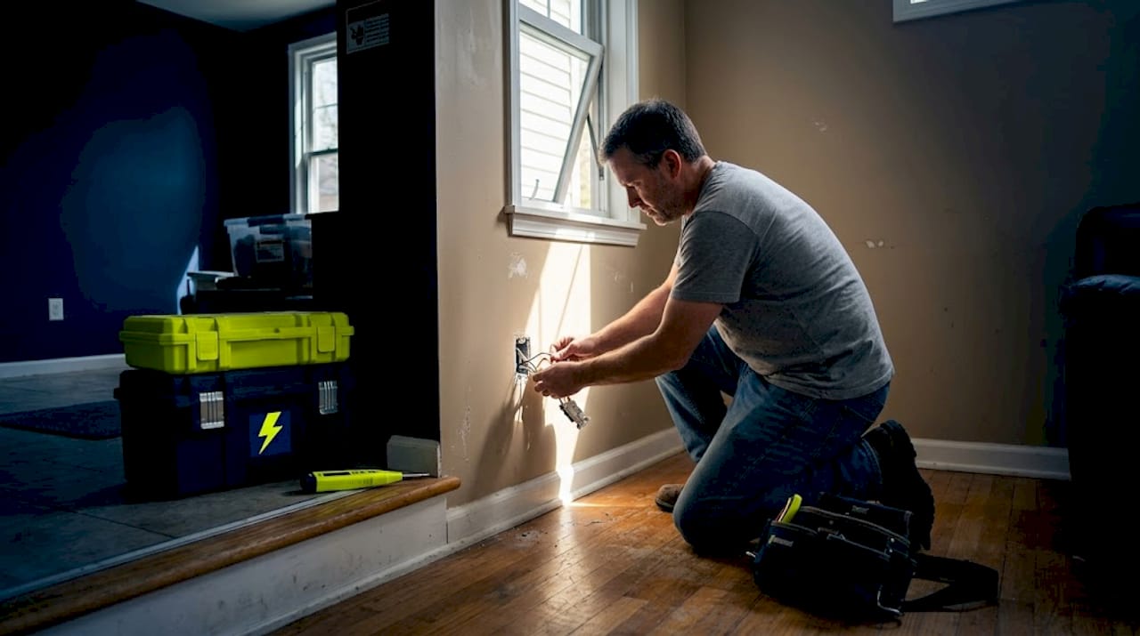 Homeowner wiring living room electrical outlet
