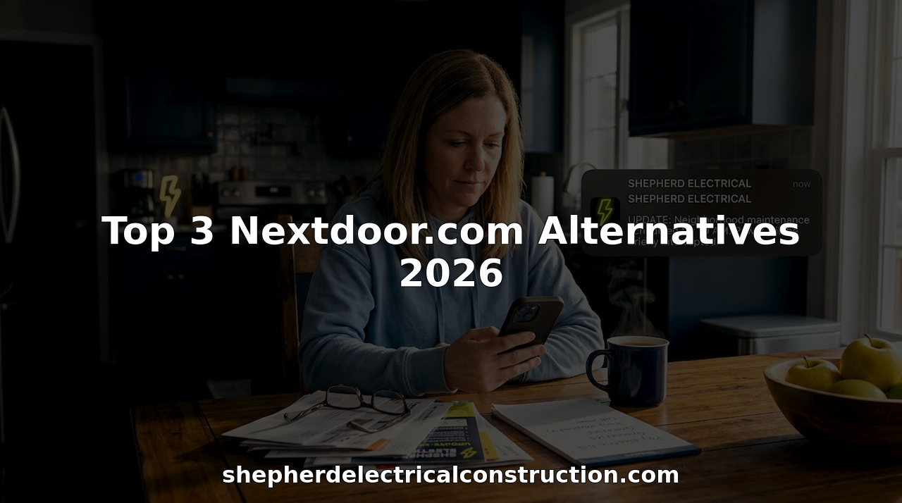 Woman checking neighborhood platform in kitchen