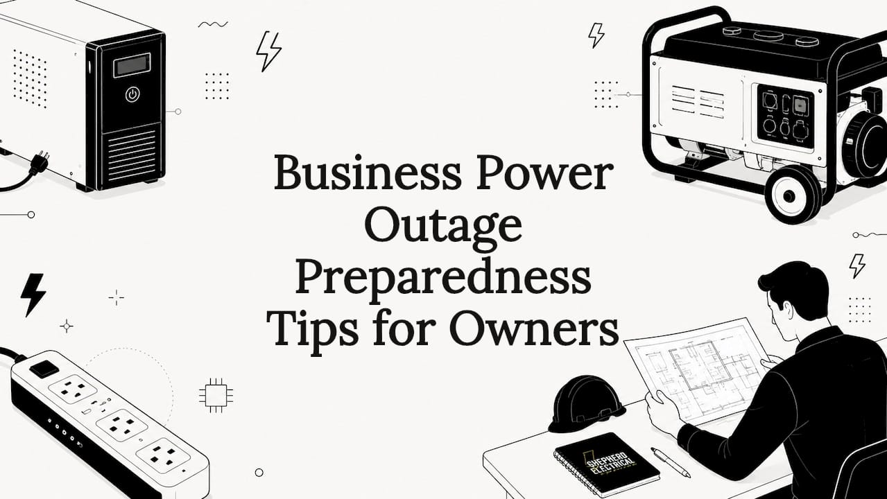 Decorative business power outage title card illustration